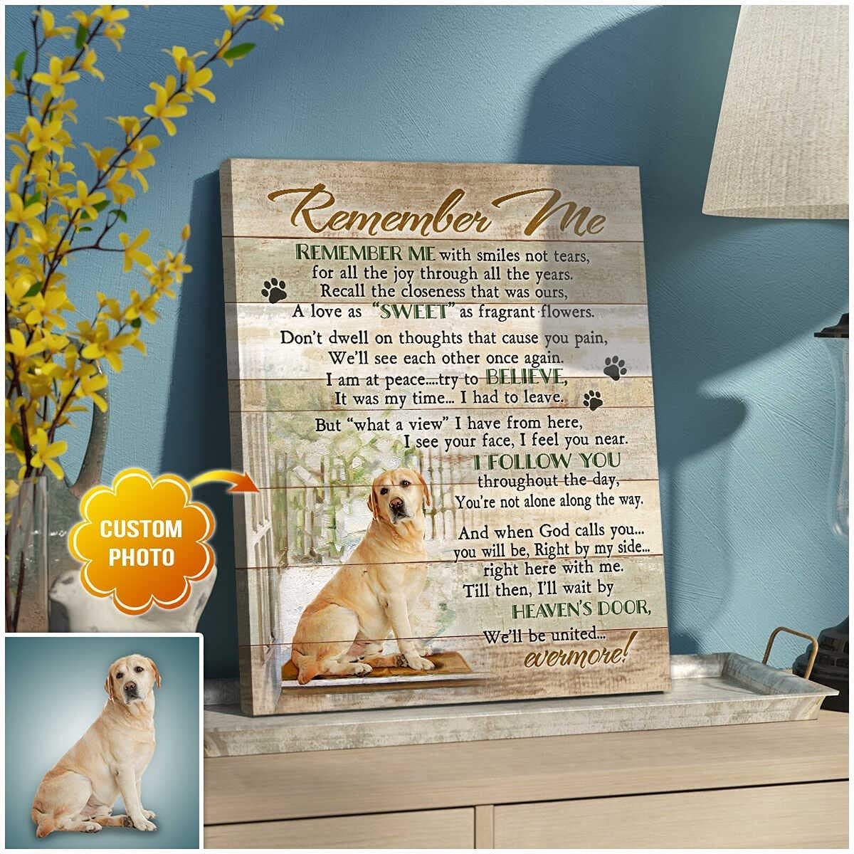 “Dog Remember Me” Custom Photo Wall Art Canvas Decor, Pet Canvas Painting Puppy Artwork Ready To Hang, Cute Animals Wall Art Gifts