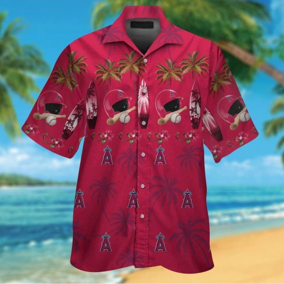 Los Angeles Angels Short Sleeve Button Up Tropical Aloha Shirt