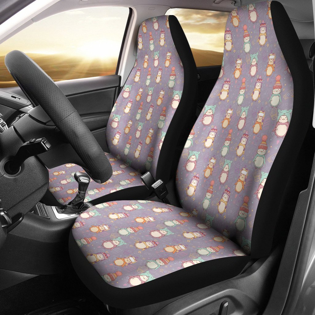 Penguin Pattern Print Seat Cover Car Seat Covers Set 2 Pc, Car Accessories Car Mats