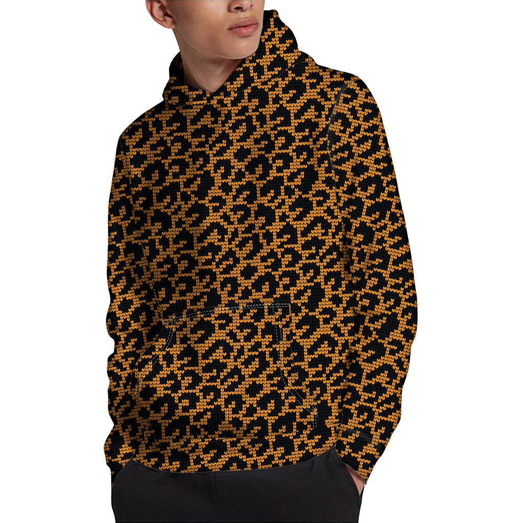 Wild Leopard Knitted Pattern Print Pullover Hoodie