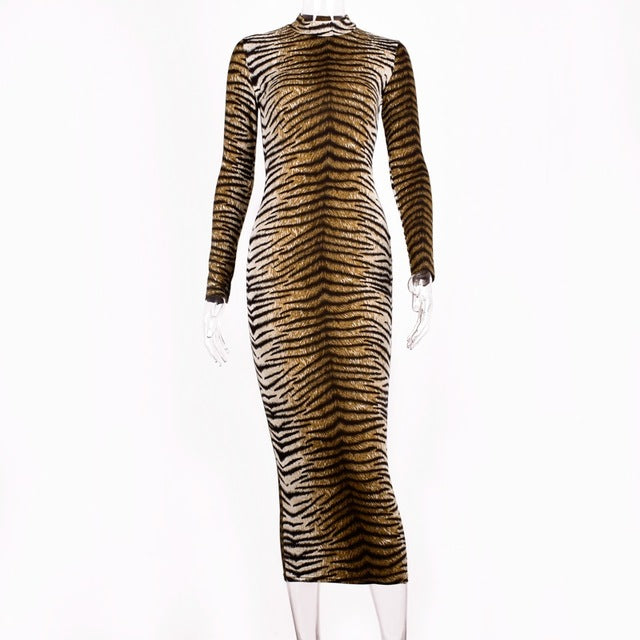 Leopard Print Long Sleeve Slim Bodycon Sexy Dress