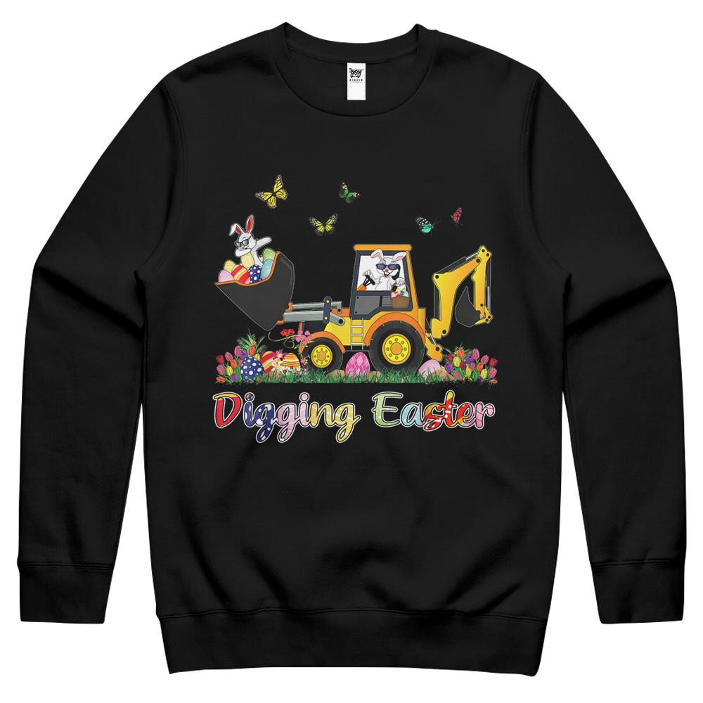 Digging Easter Bunny Toddler Boy Egg Hunt Tractor Excavator Crewneck Sweatshirt