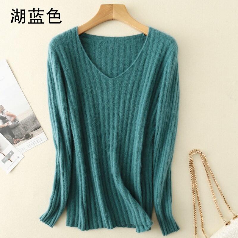 Tailor Sheep Mink Cashmere Sweaters And Pullovers Women Winter High Elasticity Soft Tops V-neck Casual Basic Women’s Jumper alx