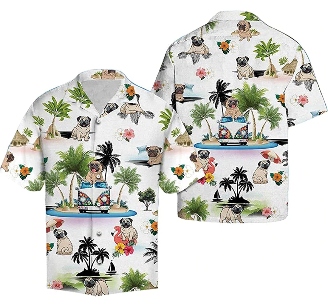 Pug Soft Hawaii Button Up Aloha Shirt For Women Ha58747