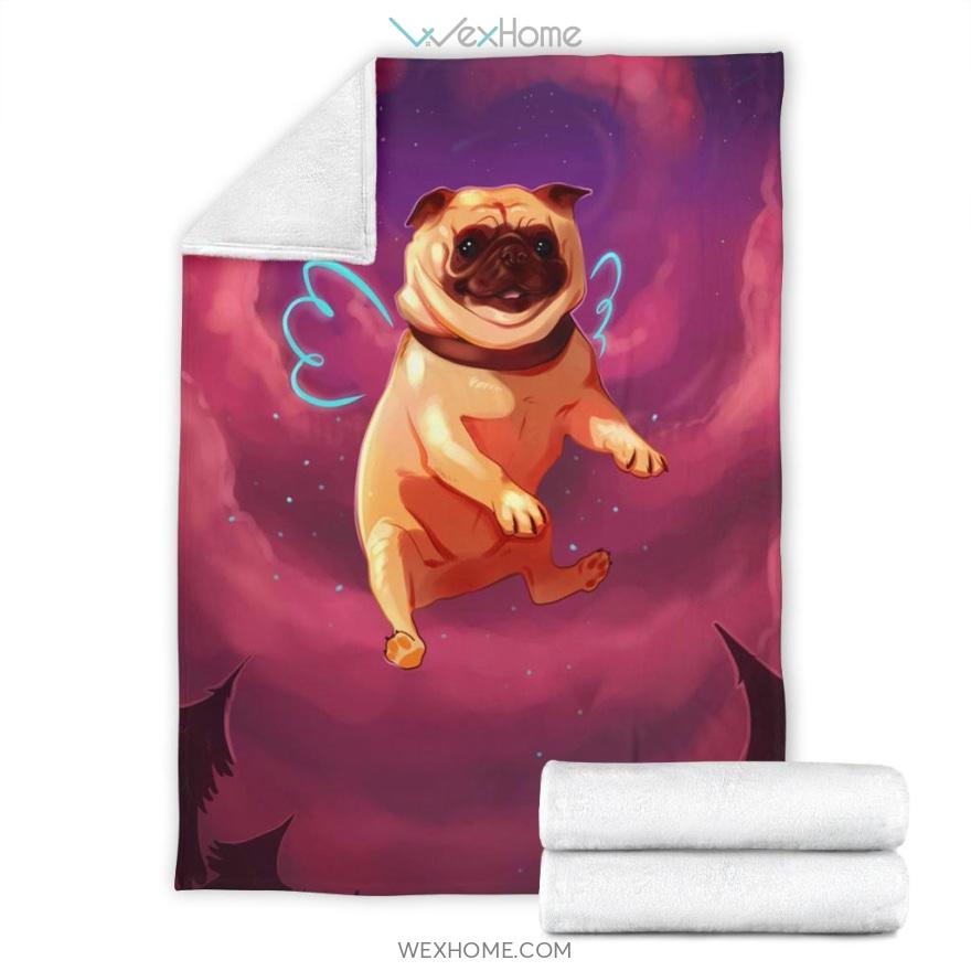 Cute Pug With Wings Premium Blanket