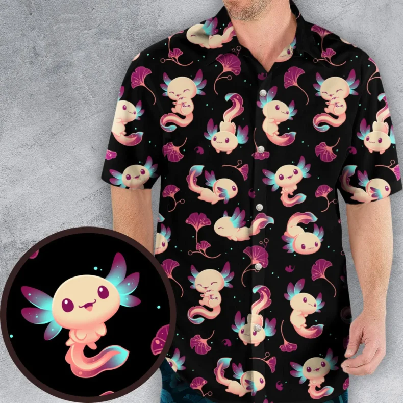 Axolotl Wonders Cute Salamanders Pattern Hawaiian Shirt