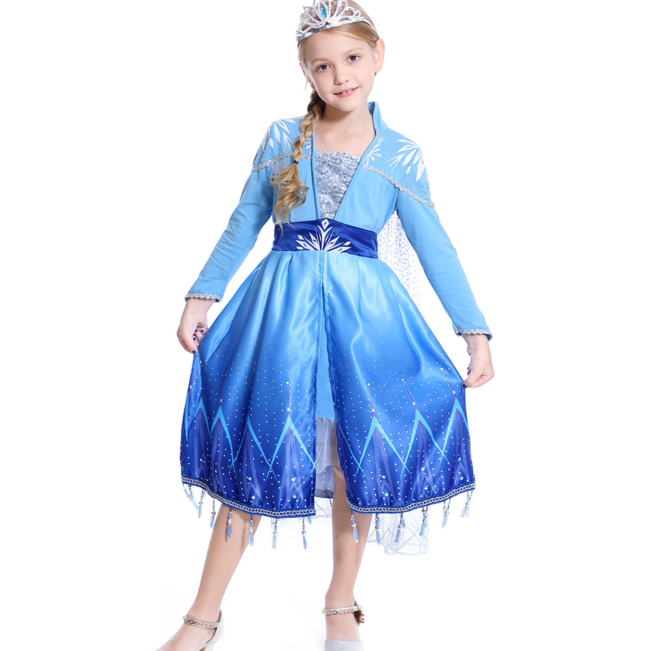 Snow Queen Dress Elsa 2 Kids Dresses For Girls Princess Dress Christmas Cosplay Costumes Dress Up Long Sleeve Blue Clothing alx