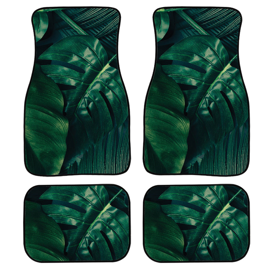 Tropical Green Leaves Print Front And Back Car Floor Mats, Front Car Mat