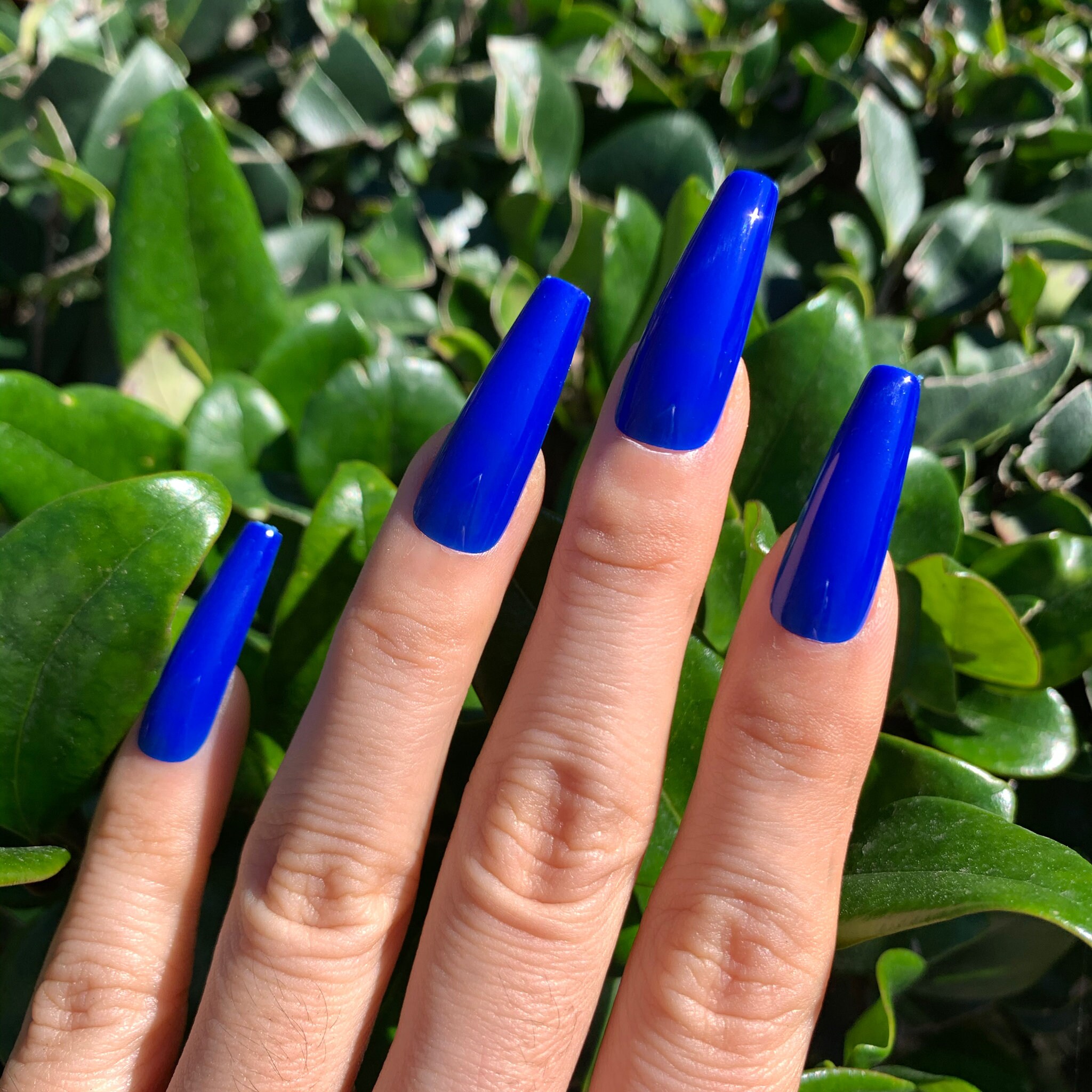 I Got The Blues Long Coffin Press on Nails | Shiny Gloss or Matte Finish | 20 PCS False Nails | Solid Color | Fake nails| Glue on nails