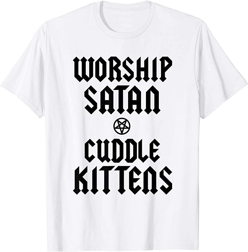 Worship Satan Cuddle Kittens Funny Devil Pentagram Cat Lover T-Shirt