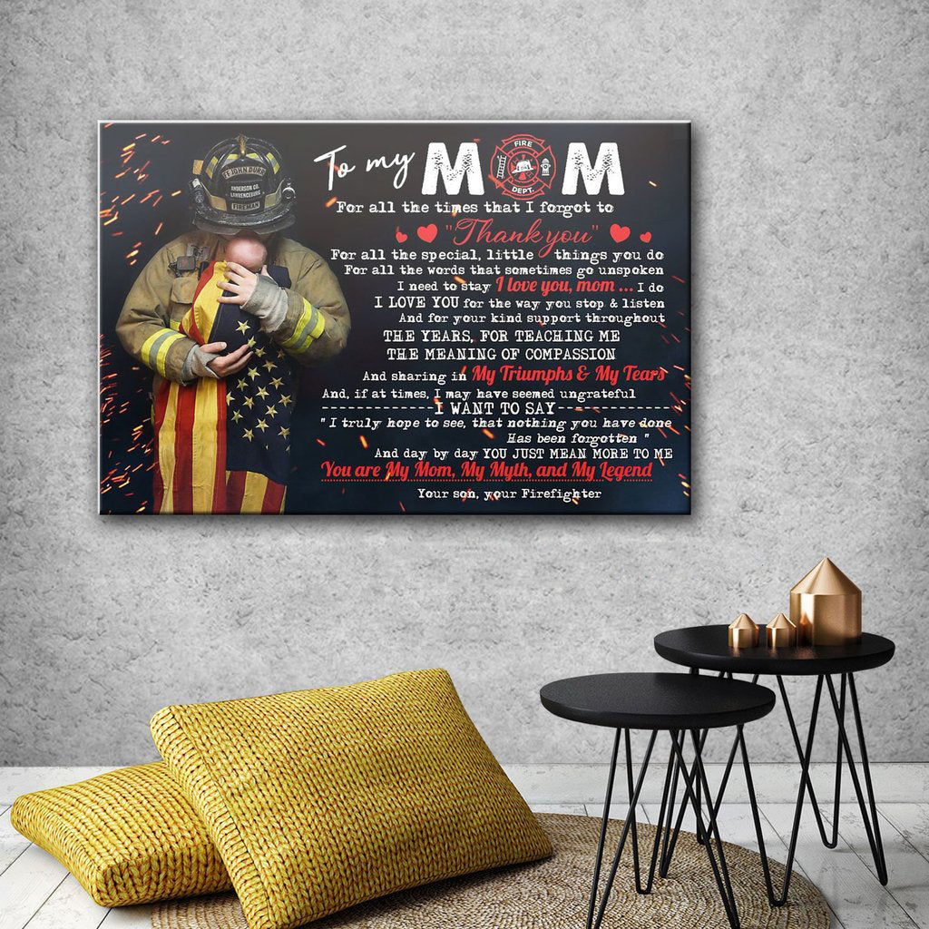 To My Mom Firefighter Premium Wall Art Canvas