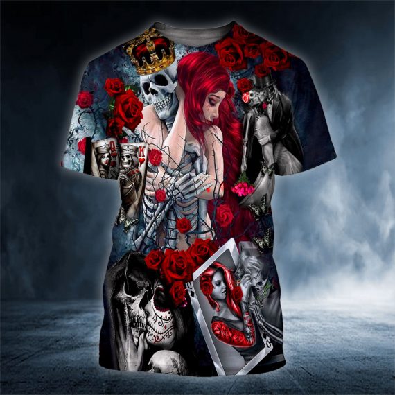 Dark Roses Goth Lovers And Sugar Skull 3D All Over Printed Unisex Tshirt Us Size