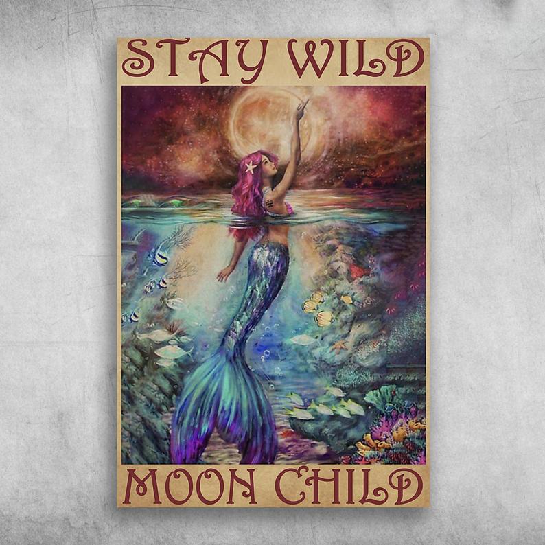 Stay Wild Moon Child – Mermaid Premium Wall Art Canvas