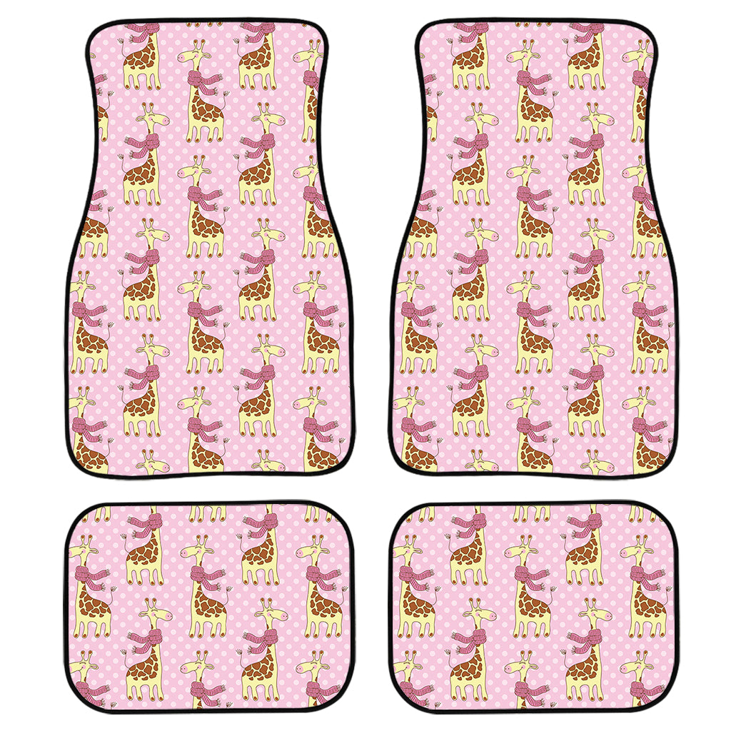 Giraffe With Scarf Pattern Print Front And Back Car Floor Mats, Front Car Mat