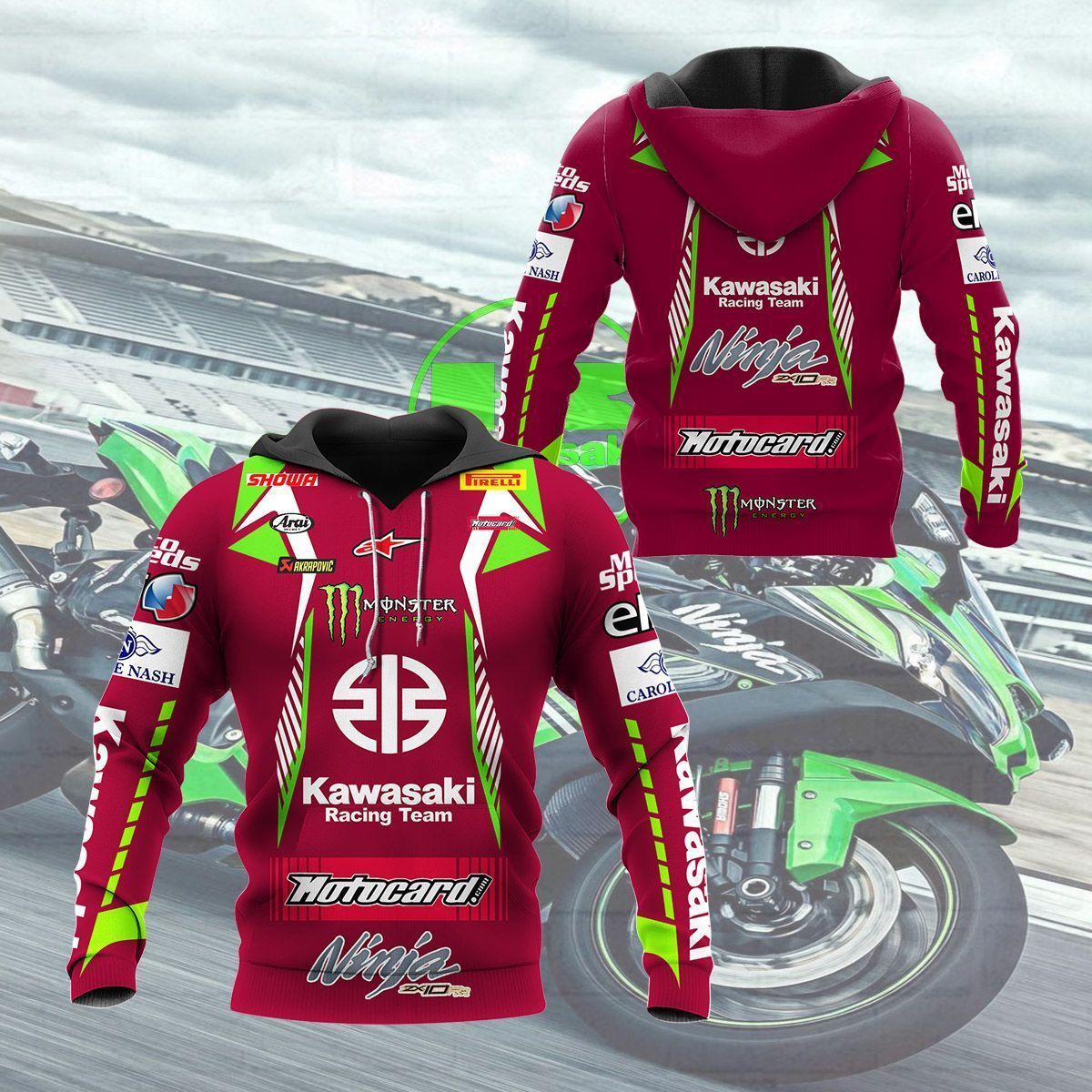 3D All Over Printed Kawasaki Racing   Shirts Ver2 (Burgundy)