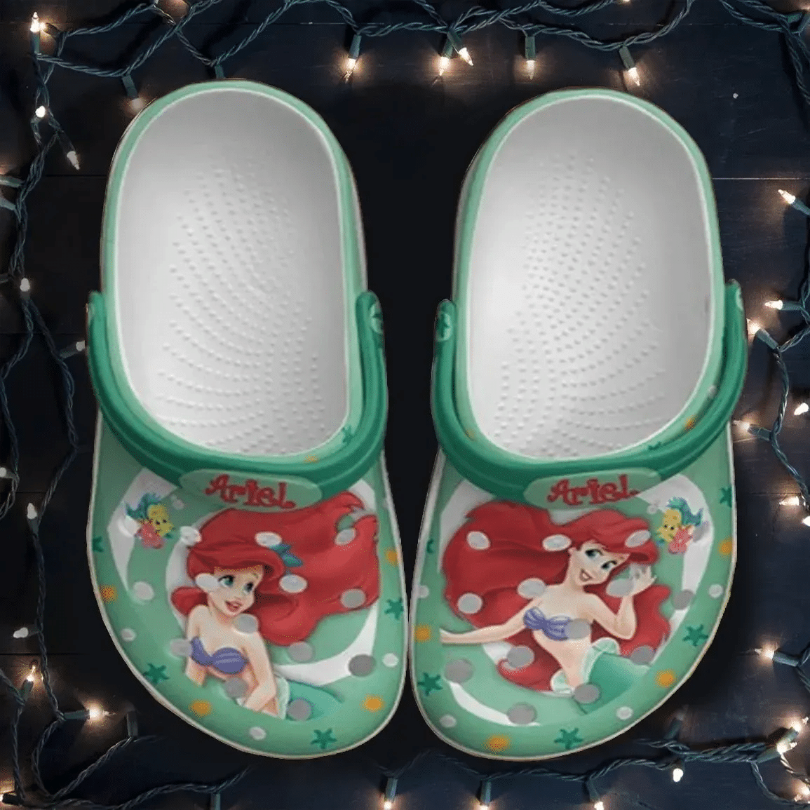 Ariel The Little Mermaid Rubber Crocs Crocband Clogs, Comfy Footwear