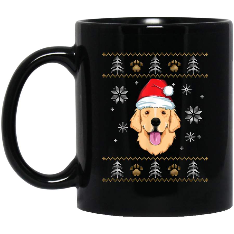 Ugly Christmas Golden Retriever Santa Pajamas Xmas Kids Boy  11 oz 15 oz Mug Black