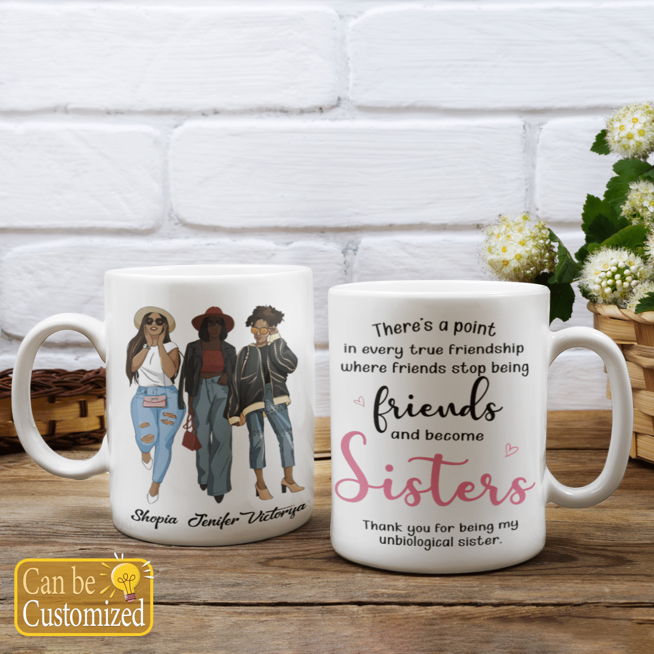 Personalized Mug Black Sister Friends Ther’Es A Point In Every True Friendship 3 Bestie