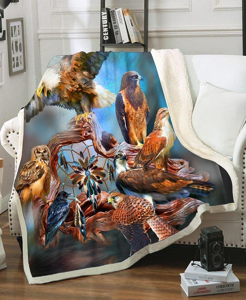 Welcomenative Spirit Birds Fleece Blanket, 3D Fleece Blanket, All Over Print, Native American