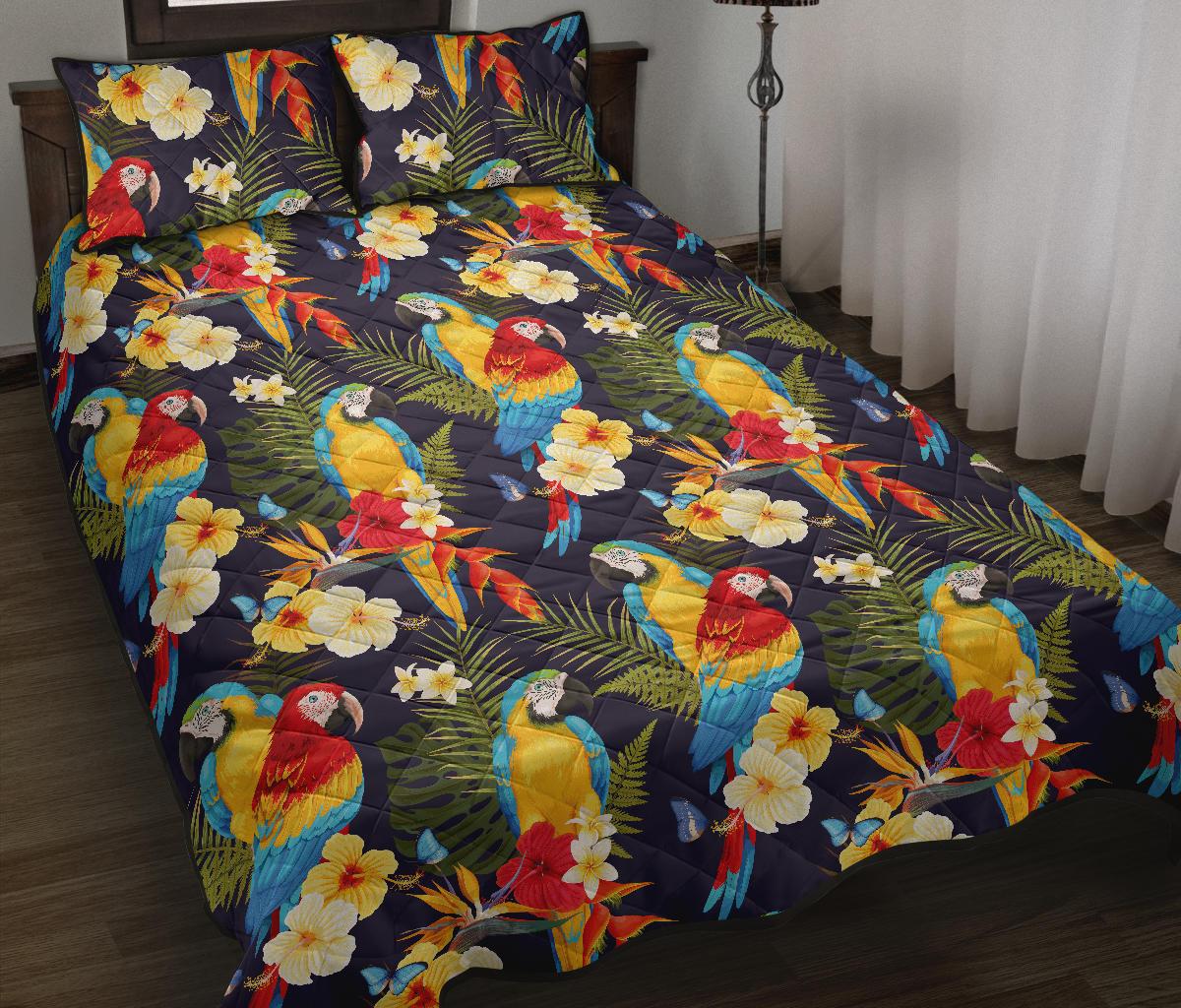 Colorful parrot flower pattern Quilt Bed Set