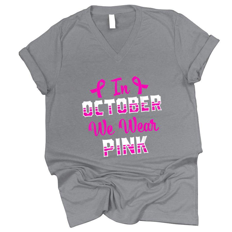 In October We Wear Pink Breast Cancer Awareness Pink Ribbon T Shirt