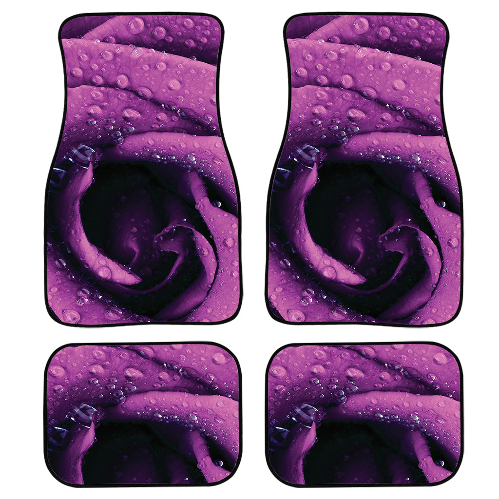 Dark Purple Rose Print Front And Back Car Floor Mats, Front Car Mat