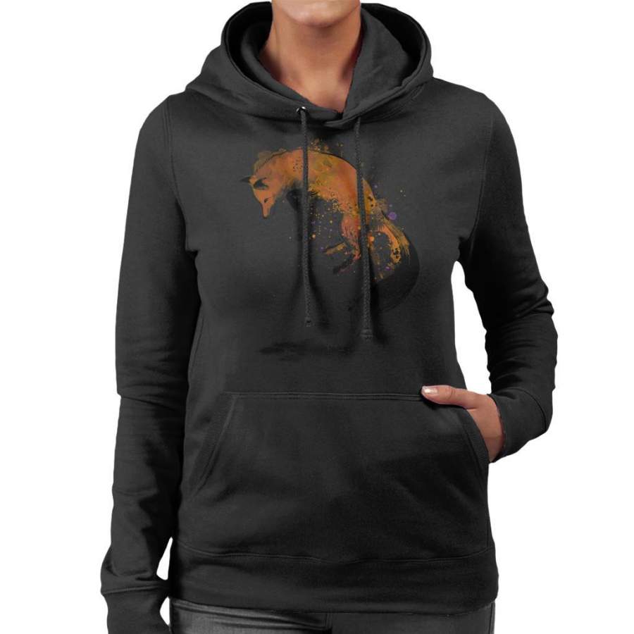 Red Fox Jumping Into Snow Women’s Hooded Sweatshirt