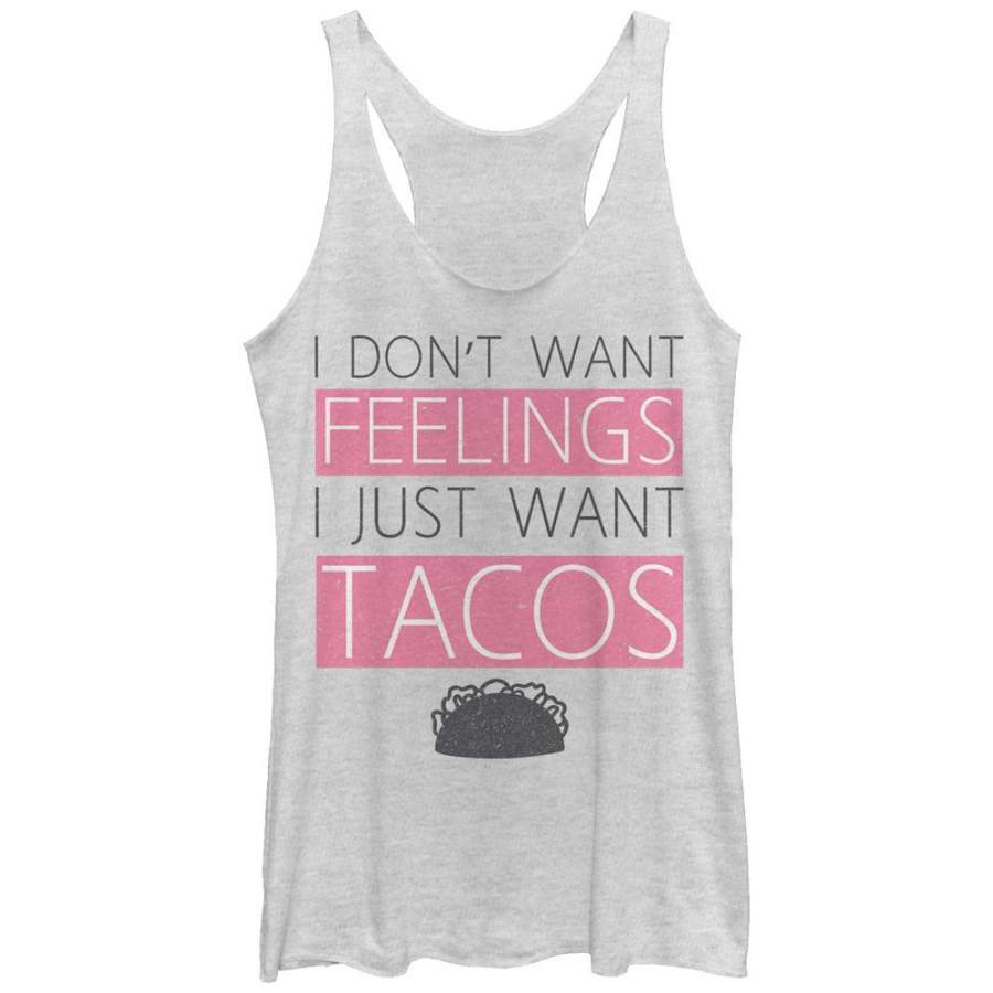 CHIN UP Women’s No Feelings Just Tacos  Racerback Tank White Heather