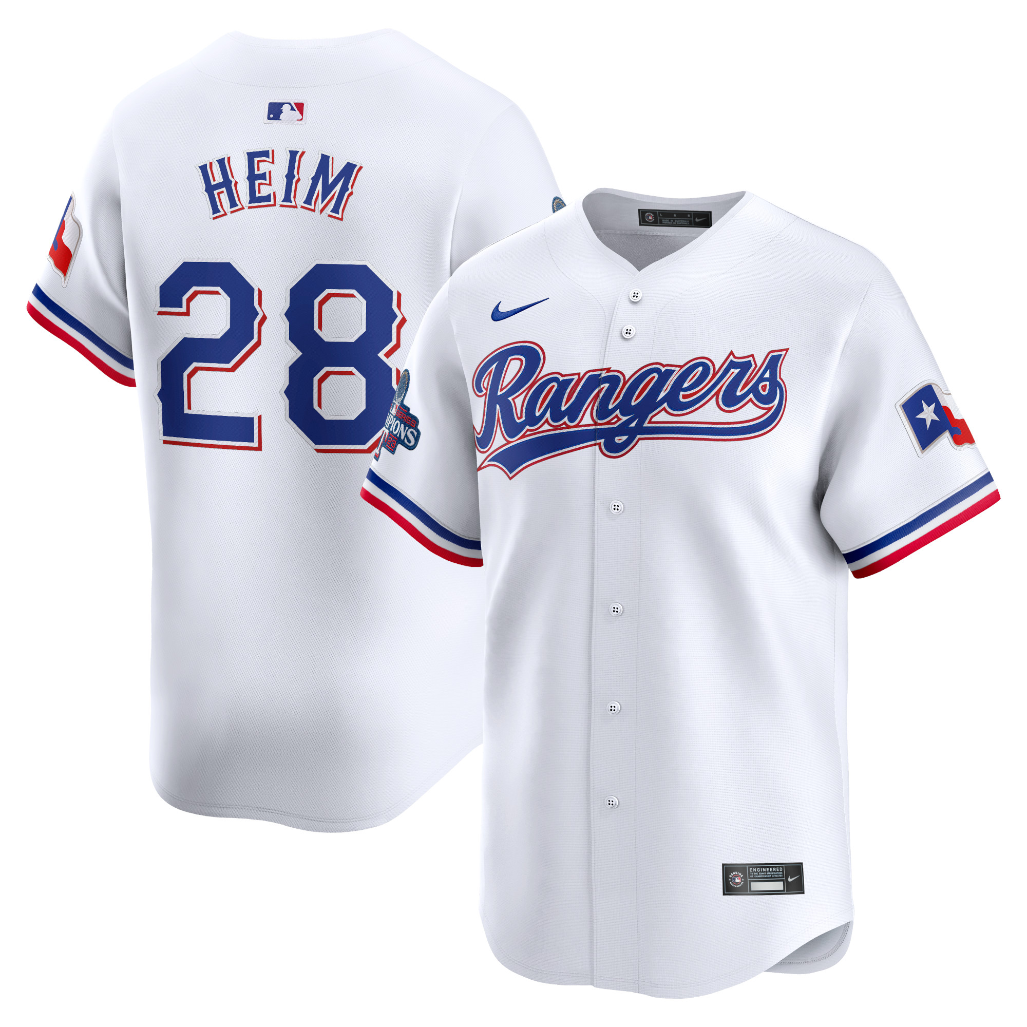 Men’s Texas Rangers Jonah Heim White Home 2023 World Series Champions Limited Jersey