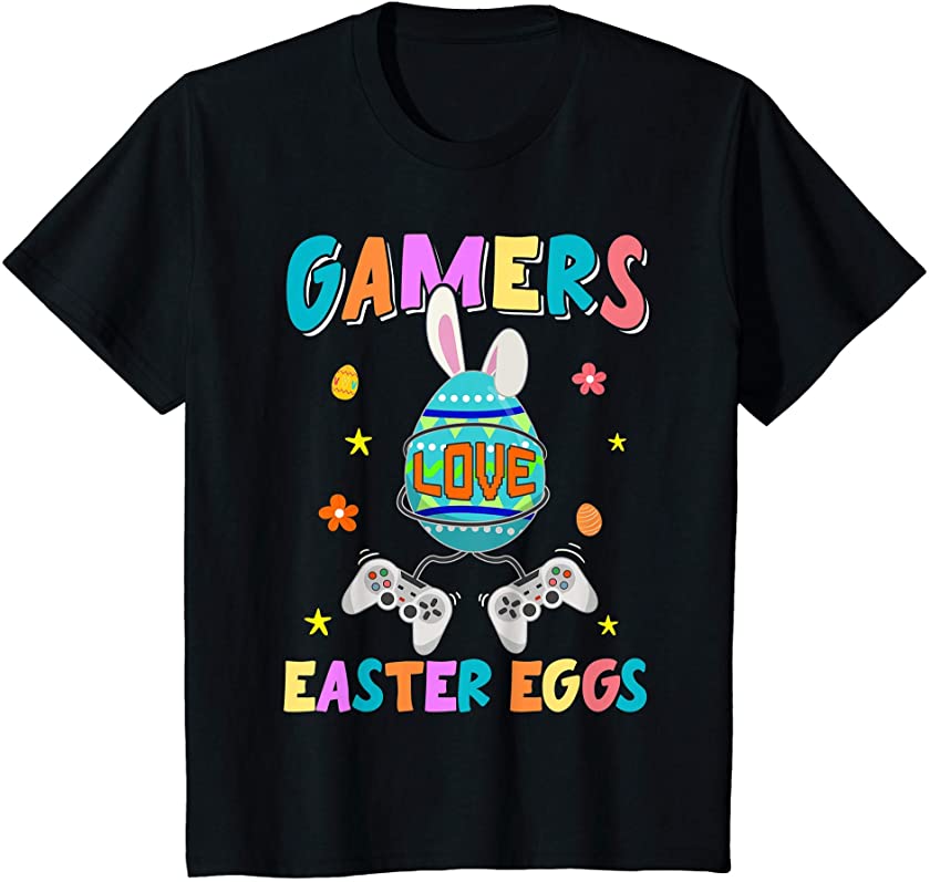 Kids Video Gamer Easter Bunny Game Controller Gaming Boys Girls T-Shirt