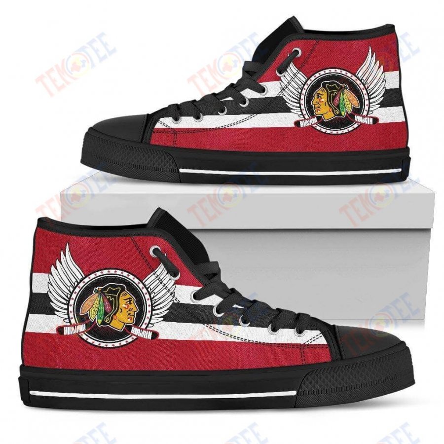 Mens Womens Chicago Blackhawks Logo Vintage Biker Wings High Top Shoesshoes TMT253