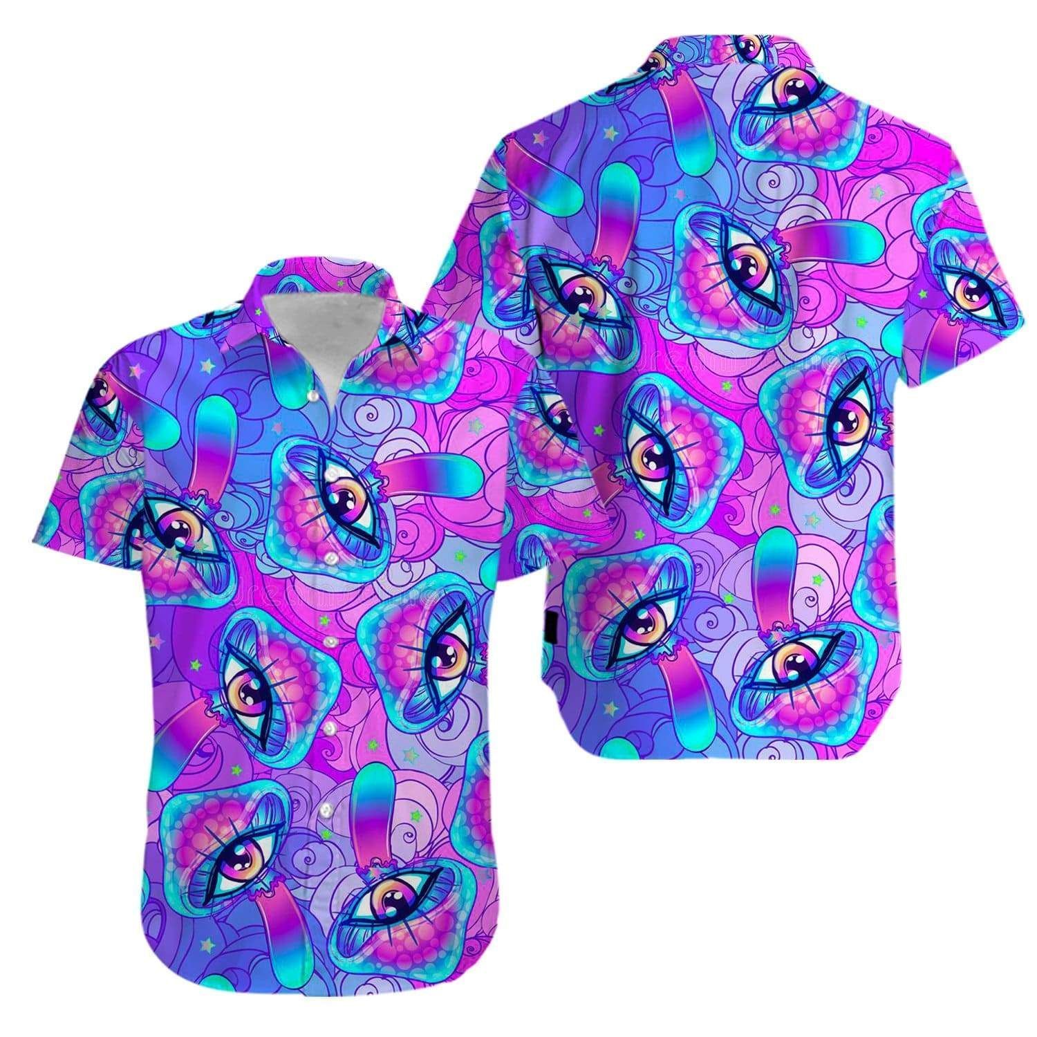 Order Hippie Neon Mushrooms Psychedelic Hallucination Aloha Hawaii Shirts V Ha10820