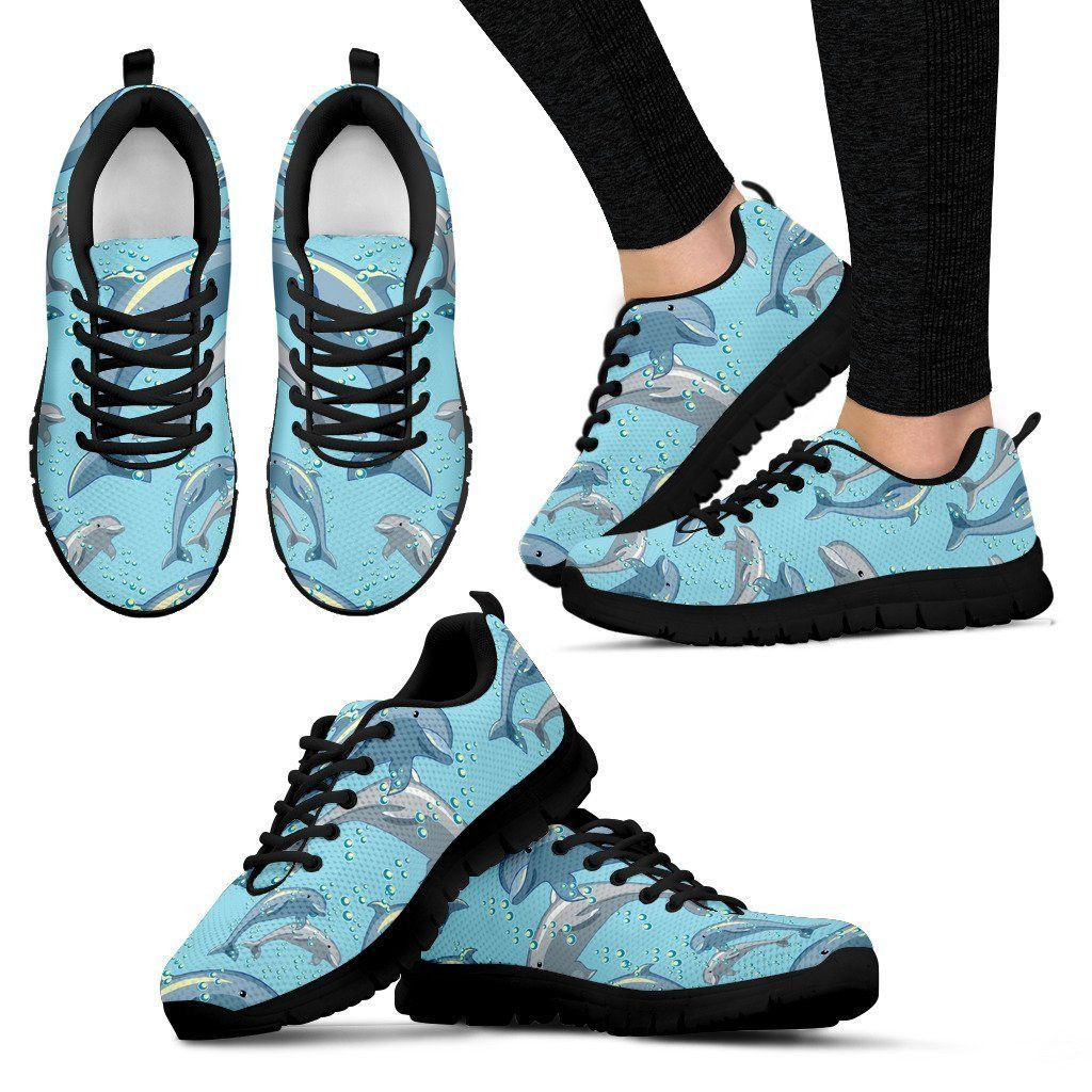 Dolphin Wave Cyan Print Sneakers Shoes