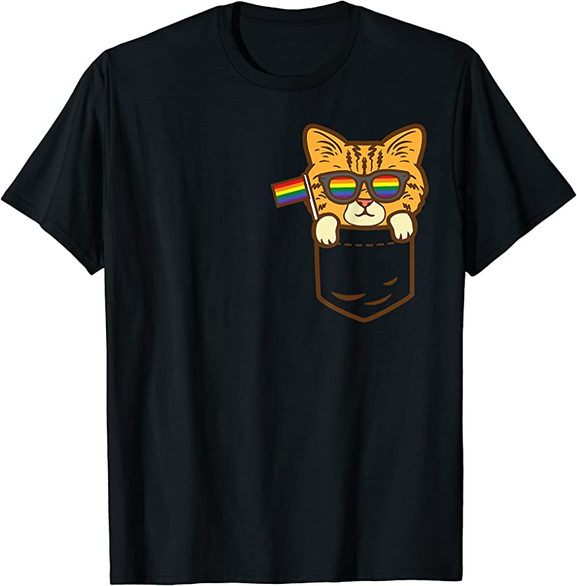 Kitten Purride Cat Pocket LGBTQ Rainbow Flag Gay Pride Ally T-Shirt