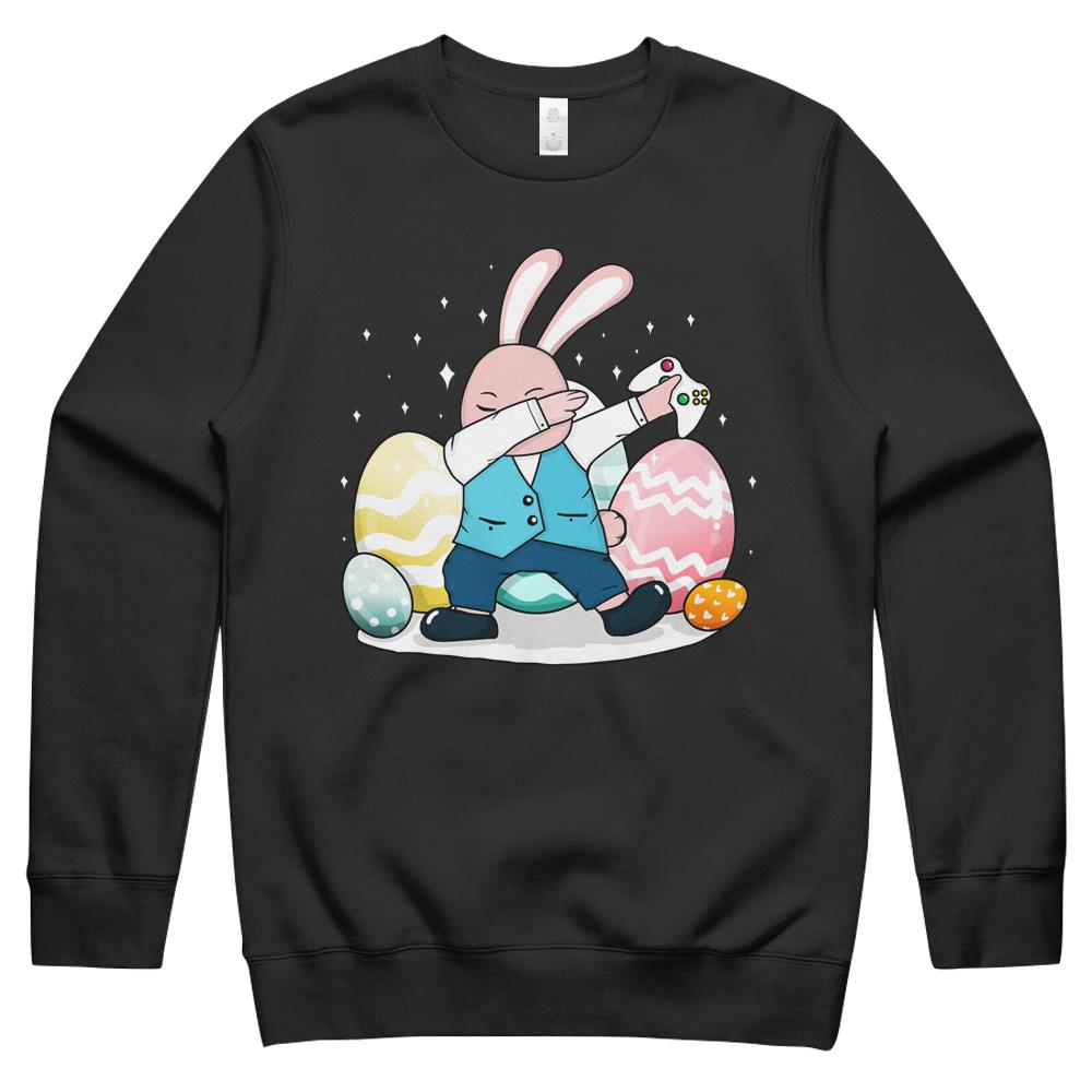 Dabbing Bunny Rabbit Video Gamer Happy Easter Day Crewneck Sweatshirt