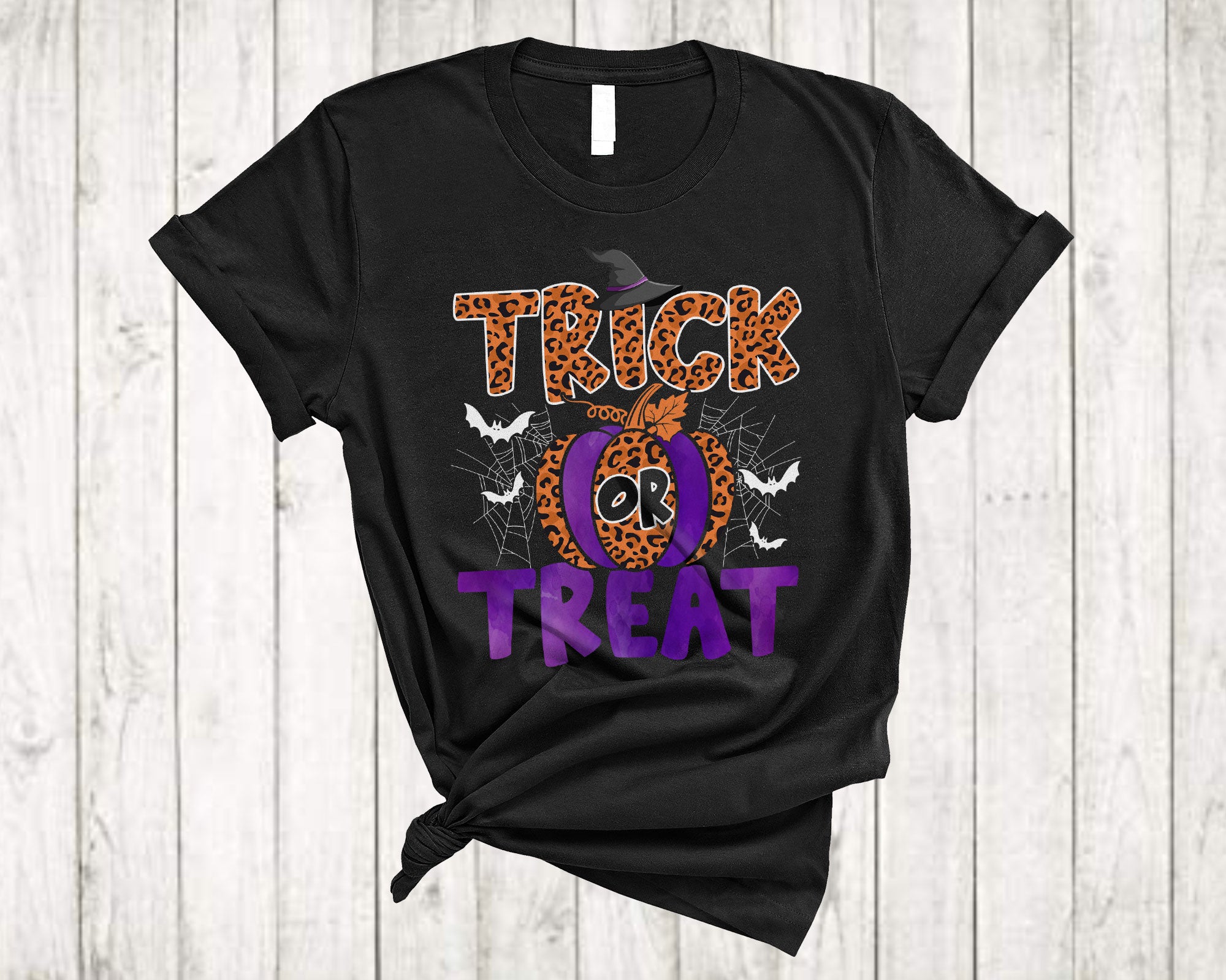 Trick Or Treat Funny Halloween Costume Witch Pumpkin Leopard Lover Gifts T-Shirt