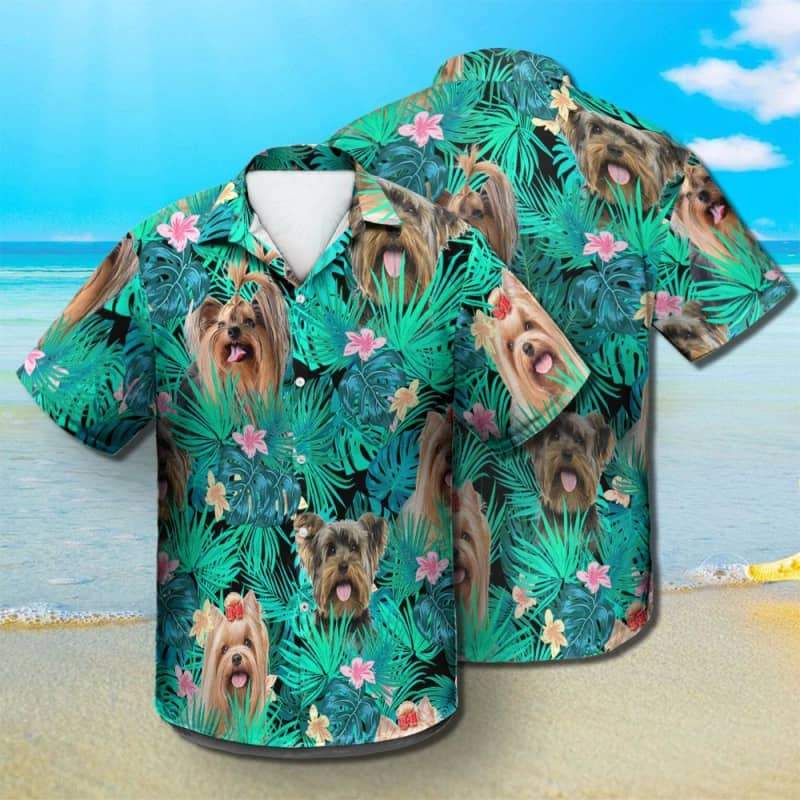 Yorkshire Terrier Hawaiian Shirt, Dog Summer Leaves Hawaiian Shirt, Unisex Print Aloha Short Sleeve Casual Shirt