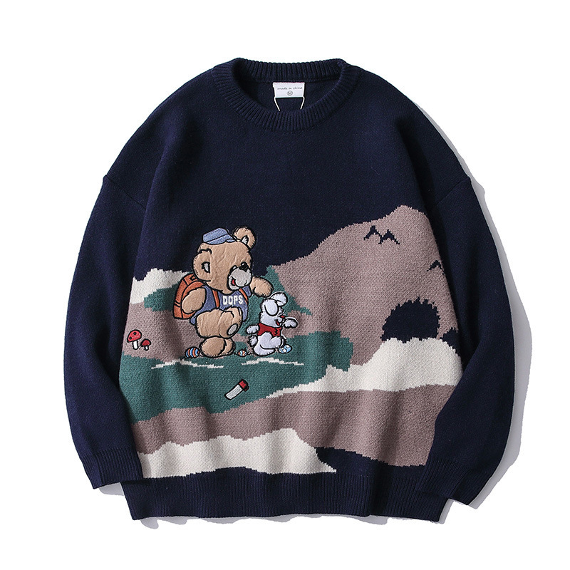 Cartoon Knitted Sweaters Men Autumn Bear Embroidery Streetwear Pullover Women Harajuku Oversize Casual College Sweater Unisex alx