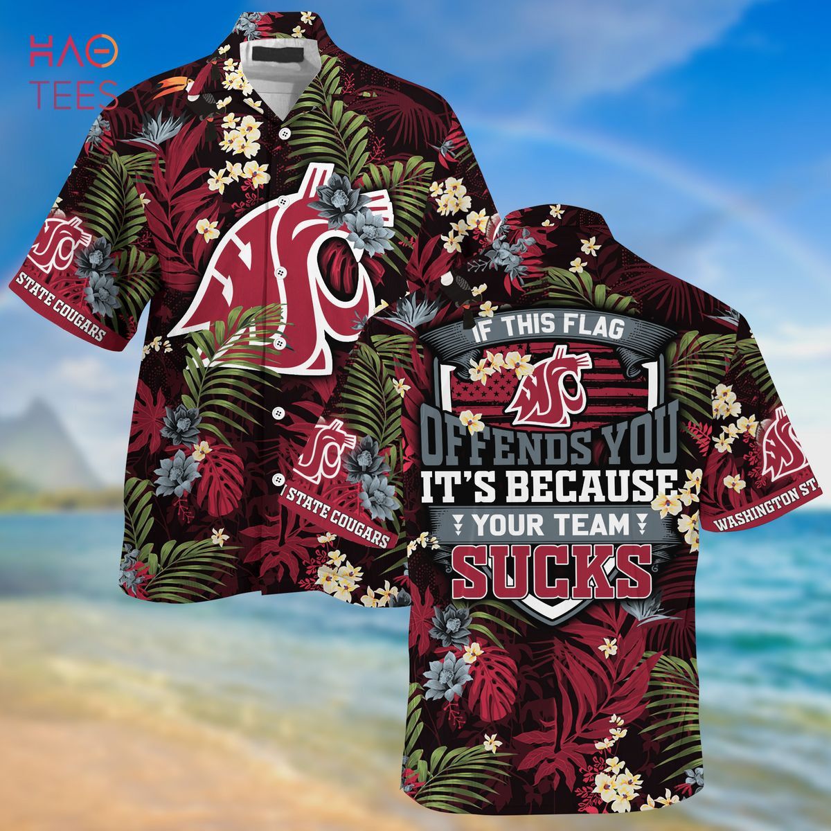 NCCA Washington State Cougars Tropical Flowers Your Team Hawaiian Shirt