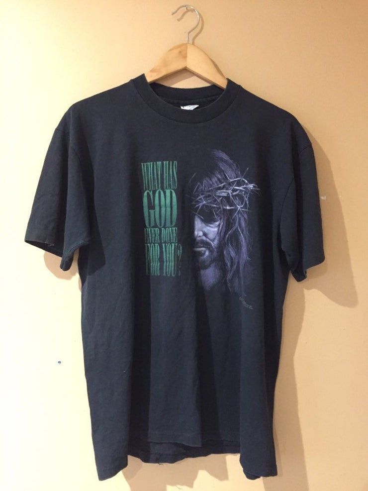 90S Vintage Jesus Christ Crown Of Thorns Cross Graphic Shirt