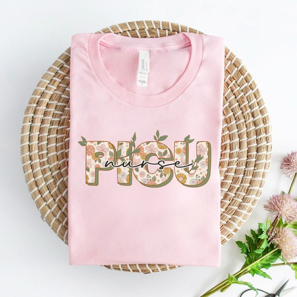 Spring PICU Nurse Shirt, Flowers Pediatric Intensive Care RN TShirt, Easter Nursing Shirt, Critical Care Peds ICU Floral Nurse T-Shirt