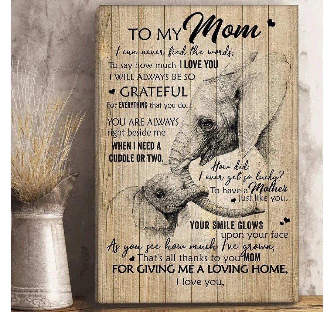 Personalized To My Mom From Daughter You Are Always Right Beside Me Old Elephant And Baby Vintage Wall Art Canvas