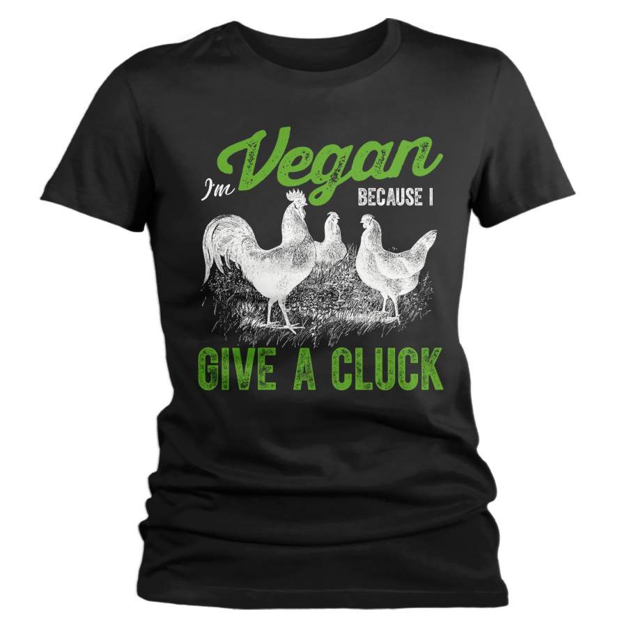 Women’s Funny Vegan T-Shirt Give A Cluck Vintage Tee Vegans Chicken  Shirts Vegan Gift Idea Vegan TShirt