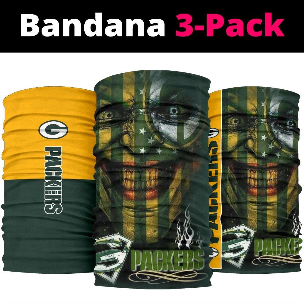 98HD075-Green Bay Packers Neon Green Packer Tribal Skull 3D-Bandana 3Pack