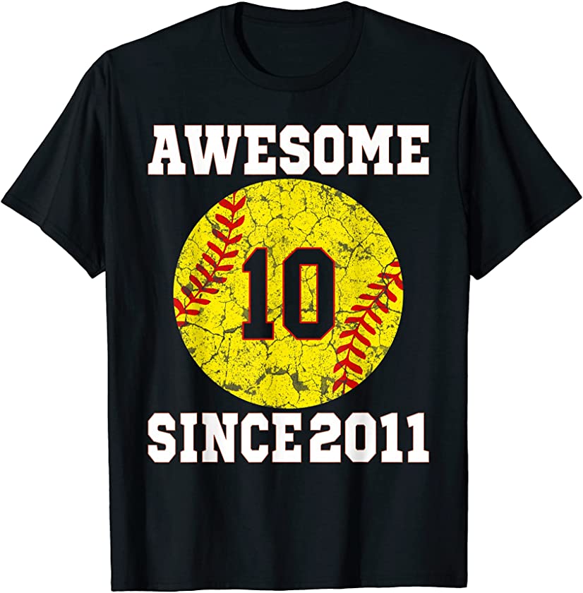 10th Birthday Softball Lover 10 Years Old Vintage Retro T-Shirt