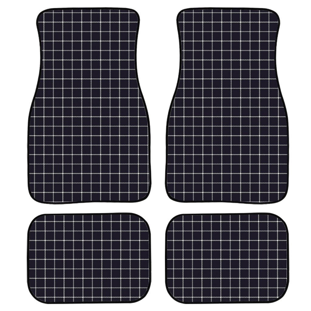 Navy Tattersall Pattern Print Front And Back Car Floor Mats, Front Car Mat