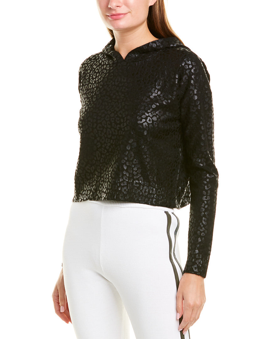 Threads Of Privilege Leopard Foil Cropped Cashmere Hoodie