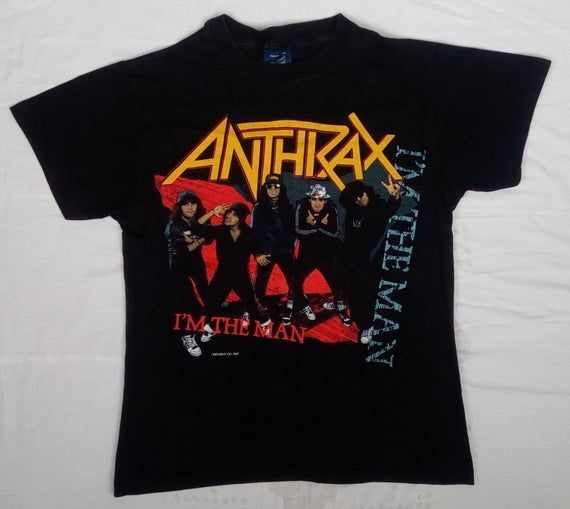 Shirt Vintage 1987 Anthrax I The Man Shirt Black Cotton Slayer Motorhead Iron Maiden Ac Dc Venom Metallica Judas Priest Shirt