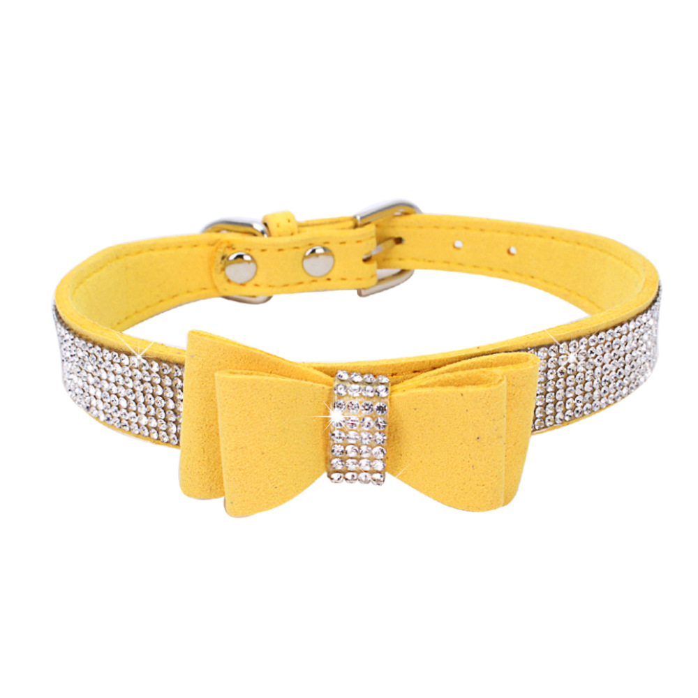 Bling Rhinestone Dog Cat Collars Adjustable Leather Bow Tie Kitten puppy Collar for Small Medium Pets alx