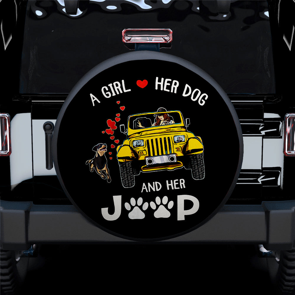 A Girl Love Her Dog And Her Jeep Yellow Car Spare Tire Covers Gift For Campers